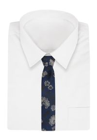 Męski Krawat - Alties - Motyw Kwiatowy na Granatowym Tle. Kolor: niebieski. Materiał: tkanina. Wzór: kwiaty. Styl: elegancki, wizytowy