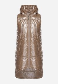 Born2be - Ciemnobeżowa Długa Kamizelka z Kapturem Ozdobiona Imitacją Kieszeni Mavaria. Typ kołnierza: kaptur. Kolor: beżowy. Materiał: jeans. Długość: długie. Wzór: aplikacja. Sezon: wiosna, jesień. Styl: klasyczny, elegancki, sportowy #4