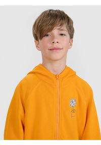4f - 4F Bluza dresowa rozpinana z kapturem chłopięca - pomarańczowa 146 (10-11 lat). Okazja: na co dzień. Typ kołnierza: kaptur. Kolor: pomarańczowy. Materiał: dresówka. Długość rękawa: raglanowy rękaw. Wzór: gładki, ze splotem. Sezon: lato. Styl: casual, sportowy #2
