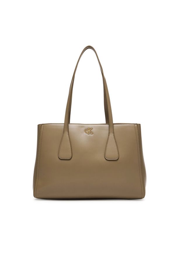 Calvin Klein Torebka Ck Medium Work Tote LV04F3442G Beżowy. Kolor: beżowy. Materiał: skórzane