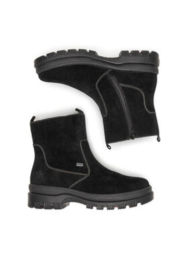 Rieker Botki X8250-00 Czarny. Kolor: czarny. Materiał: skóra, zamsz