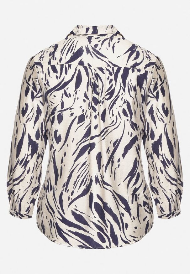 Born2be - Granatowa Koszula z Wiskozą z Podpinanymi Rękawami Redolia. Okazja: na co dzień. Typ kołnierza: dekolt w serek. Kolor: niebieski. Materiał: wiskoza. Styl: casual, elegancki, klasyczny