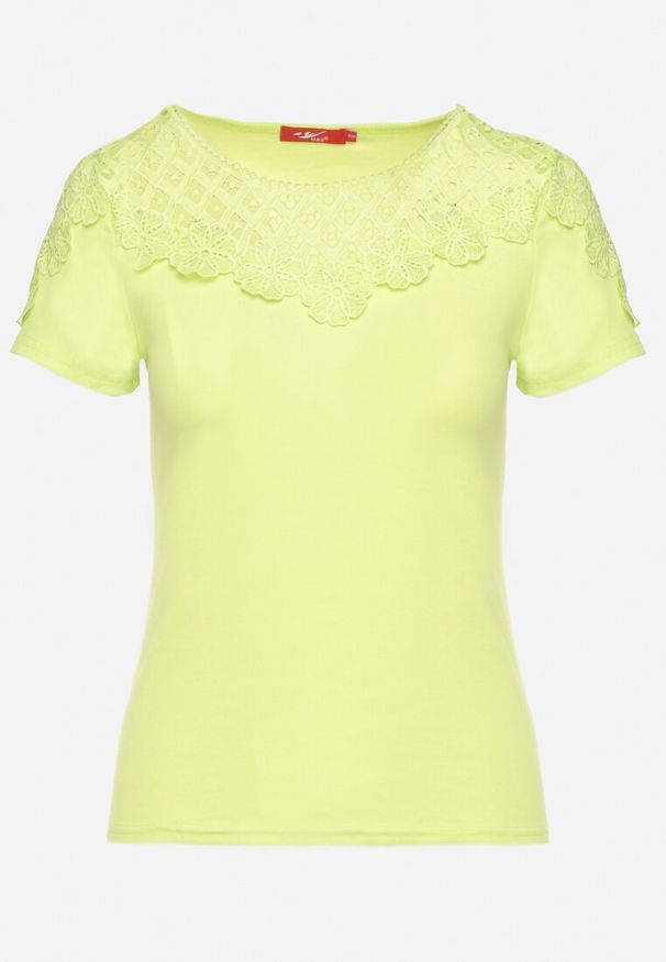 Born2be - Zielony Bawełniany T-shirt z Koronkowymi Wstawkami Zaredira. Okazja: na co dzień. Kolor: zielony. Materiał: bawełna, koronka. Wzór: koronka. Styl: klasyczny, elegancki, casual