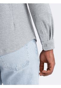 Ombre Clothing - Męska koszula dzianinowa SLIM FIT z długim rękawem – szara V5. Kolor: czarny. Materiał: dzianina. Długość rękawa: długi rękaw. Długość: długie #7