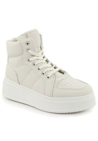 Buty sportowe wysokie za kostkę beżowe NEWS 8166. Wysokość cholewki: za kostkę. Kolor: beżowy. Materiał: skóra ekologiczna. Sport: turystyka piesza #1