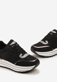 Renee - Czarne Sneakersy z Brokatem na Ozdobnej Grubej Podeszwie Rilveia. Kolor: czarny #5