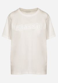 Born2be - Biały T-shirt z Bawełny z Aplikacją z Cyrkoniami Deraine. Okazja: na co dzień. Kolor: biały. Materiał: bawełna. Wzór: aplikacja. Styl: klasyczny, elegancki, casual #4