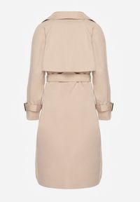 Renee - Beżowy Dwurzędowy Płaszcz Trencz z Paskiem Ninnolia. Okazja: na spacer, do pracy. Kolor: beżowy. Materiał: jeans. Wzór: aplikacja. Styl: elegancki, klasyczny #7