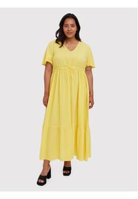 Vero Moda Curve Sukienka codzienna Mavis 10267042 Żółty Regular Fit. Okazja: na co dzień. Kolor: żółty. Materiał: bawełna. Typ sukienki: proste. Styl: casual #1