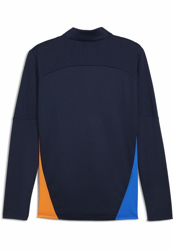 Puma - Męska bluza treningowa Olympique Marsylia z zamkiem 1/4 PUMA. Kolor: żółty, pomarańczowy, wielokolorowy, niebieski. Sport: fitness