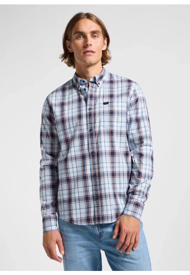 Lee - LEE MĘSKA KOSZULA LEE LEE BUTTON DOWN AURORA SEPIA PLAID 112363687. Typ kołnierza: button down. Kolor: brązowy