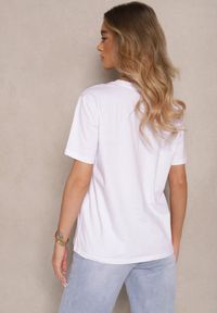 Renee - Biały T-shirt Ozdobione Aplikacją 3D Vleffia. Okazja: na co dzień. Kolor: biały. Materiał: jeans. Wzór: aplikacja. Styl: elegancki, casual #3