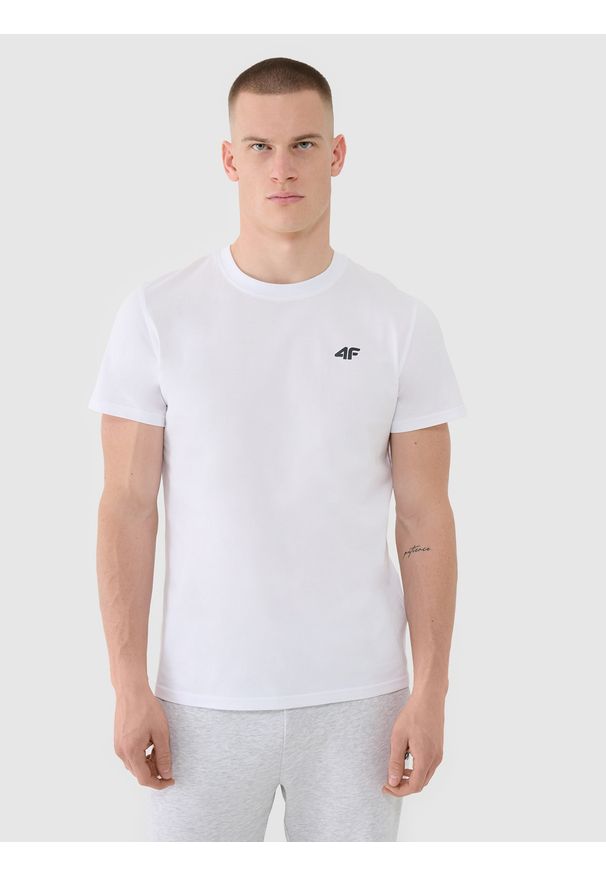 4f - 4F T-shirt regular gładki męski - biały M. Okazja: na co dzień. Kolor: biały. Materiał: bawełna, jersey, dzianina. Długość rękawa: krótki rękaw. Długość: krótkie. Wzór: gładki. Styl: klasyczny, sportowy, casual