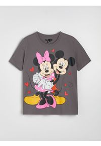 Sinsay - Bawełniana koszulka z nadrukiem Disney - szary. Kolor: szary. Materiał: bawełna. Wzór: motyw z bajki, nadruk #1