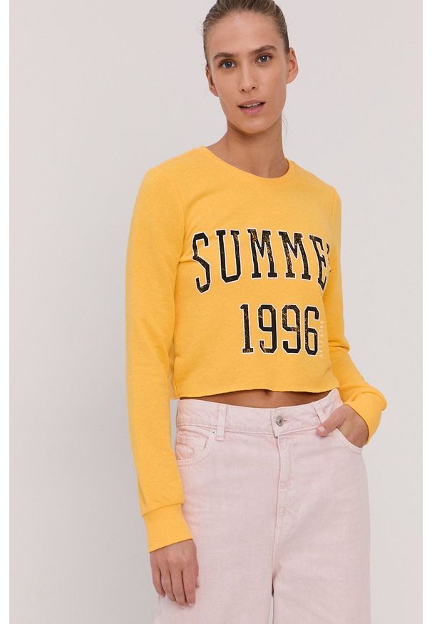 Only Play Bluza damska z nadrukiem. Okazja: na co dzień. Kolor: żółty. Materiał: bawełna. Długość rękawa: długi rękaw. Długość: długie. Wzór: nadruk. Styl: casual