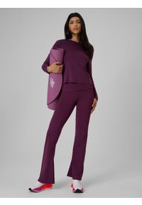 4f - 4F Legginsy z rozszerzanymi nogawkami damskie - fioletowe L. Okazja: na co dzień. Kolor: fioletowy. Materiał: skóra, materiał. Styl: casual, elegancki #1
