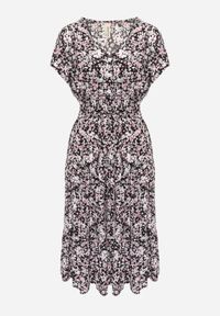 Born2be - Czarna Bawełniana Sukienka w Kwiatki z Gumką w Talii i Guzikami Ronalika. Okazja: na co dzień. Typ kołnierza: dekolt w serek. Kolor: czarny. Materiał: bawełna. Wzór: kwiaty. Typ sukienki: rozkloszowane. Styl: elegancki, klasyczny, casual #6