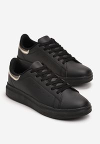 Born2be - Czarno-Złote Sznurowane Sneakersy na Płaskiej Podeszwie Didi. Kolor: czarny. Materiał: jeans. Obcas: na płaskiej podeszwie #4