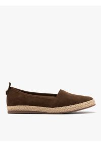 Ryłko - Welurowe brązowe espadryle damskie. Nosek buta: okrągły. Kolor: brązowy. Materiał: welur, skóra. Styl: street #1