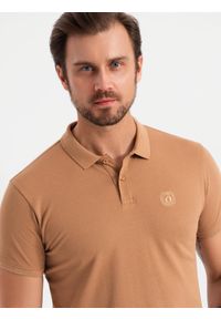 Ombre Clothing - Komplet bawełnianych t-shirtów męskich polo BASIC – biały/cielisty/jasnobrązowy V6 OM-POBS-0133 - XXL. Typ kołnierza: polo. Kolor: biały. Materiał: bawełna. Wzór: haft. Styl: klasyczny, sportowy #3