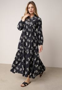 Born2be - Niebieska Rozkloszowana Sukienka z Wiskozy z Dekoltem na Guziki Watesa. Okazja: na co dzień. Kolor: niebieski. Materiał: wiskoza. Typ sukienki: rozkloszowane, proste. Styl: boho, casual #3