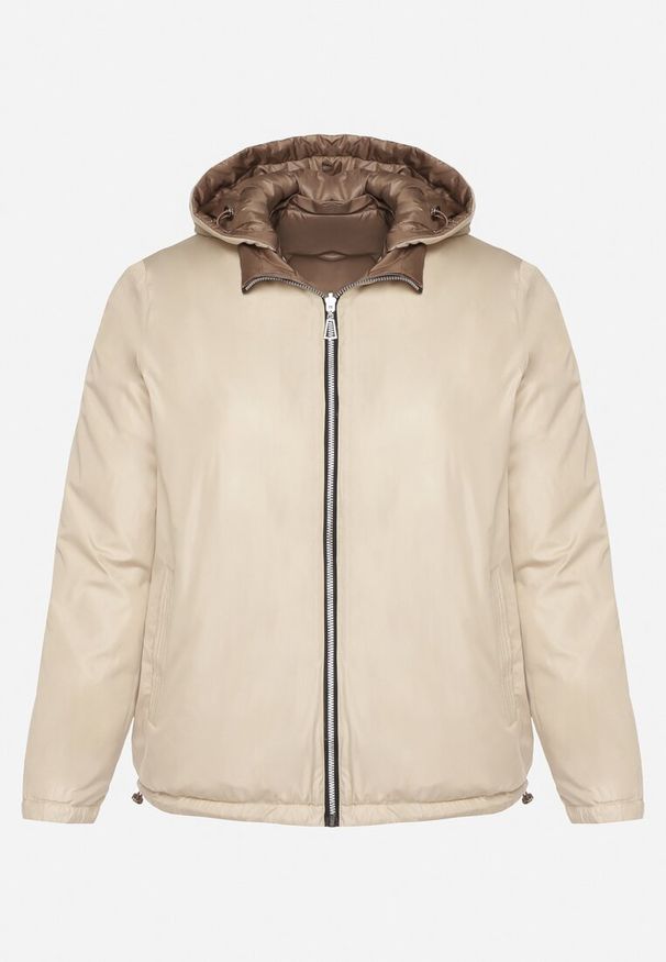 Born2be - Brązowa Kurtka Dwustronna z Odpinanym Kapturem Frolbia. Okazja: na co dzień. Kolor: brązowy. Materiał: jeans. Wzór: gładki. Styl: elegancki, casual, klasyczny