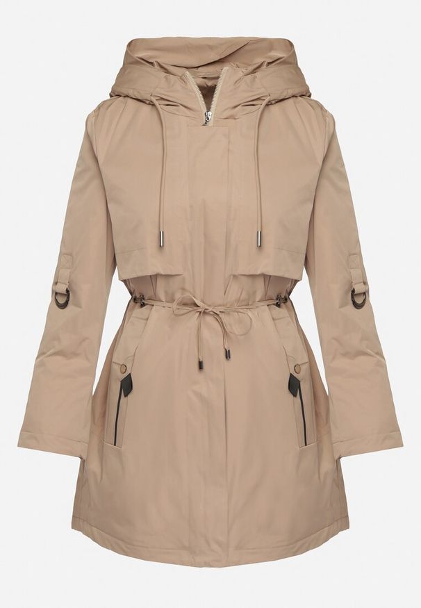 Born2be - Beżowa Kurtka Parka z Kapturem Ściągana Troczkami z Regulowanymi Rękawami Terilles. Okazja: na co dzień. Typ kołnierza: kaptur. Kolor: beżowy. Materiał: jeans. Styl: elegancki, casual