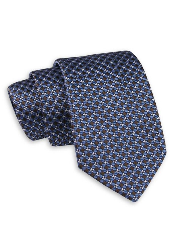 Niebiesko-Brązowy Klasyczny Szeroki Krawat -Angelo di Monti- 7 cm, Męski, Elegancki, w Kratkę. Kolor: brązowy, beżowy, wielokolorowy, niebieski. Wzór: kratka. Styl: klasyczny, elegancki