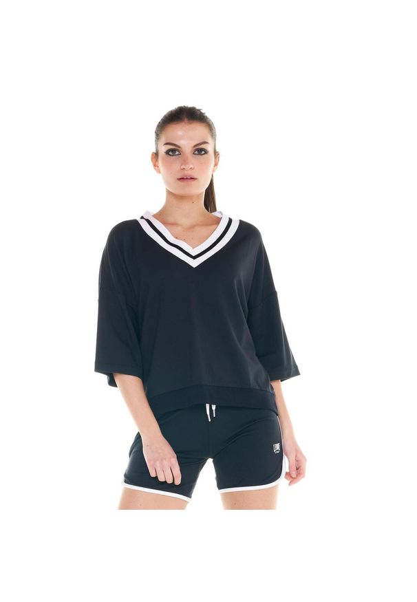 LEONE 1947 APPAREL - Czarno-biała bluza damska z dekoltem w kształcie litery V. Typ kołnierza: dekolt w kształcie V. Kolor: czarny. Materiał: tkanina
