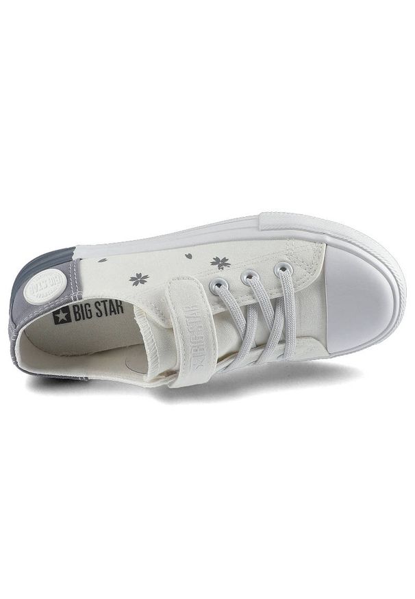 Big-Star - Białe Trampki Big Star Dziecięce Buty Na Rzep. Okazja: na spacer, na uczelnię. Zapięcie: rzepy. Kolor: szary. Materiał: materiał, guma. Szerokość cholewki: normalna. Wzór: aplikacja, kwiaty, nadruk. Styl: wizytowy, młodzieżowy