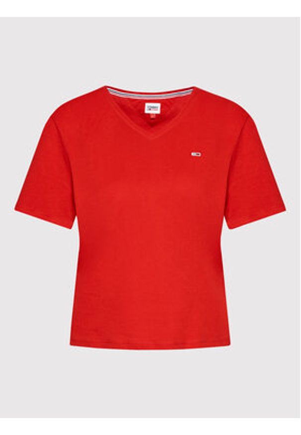 Tommy Jeans T-Shirt DW0DW14617 Czerwony Slim Fit. Kolor: czerwony. Materiał: bawełna