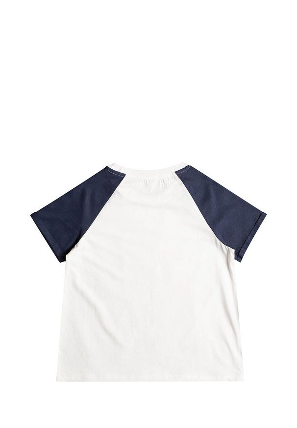 Roxy t-shirt bawełniany dziecięcy kolor biały. Kolor: biały. Materiał: bawełna. Długość rękawa: raglanowy rękaw