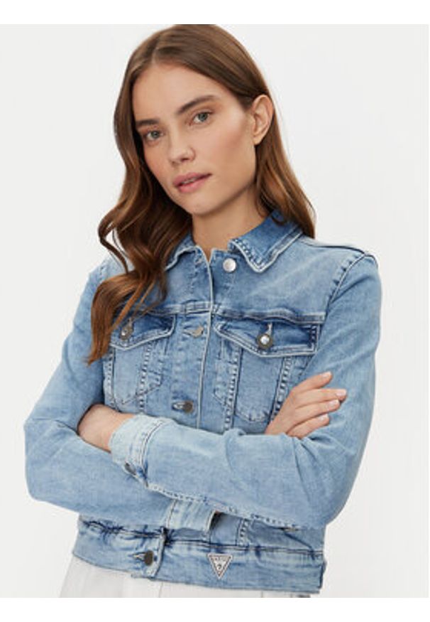 Guess Kurtka jeansowa W5RN01 D5L71 Niebieski Regular Fit. Kolor: niebieski. Materiał: bawełna