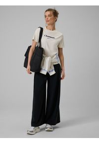 4f - 4F T-shirt loose z nadrukiem damski - beżowy M. Okazja: na co dzień. Kolor: beżowy. Materiał: dzianina, bawełna, materiał. Wzór: nadruk. Styl: casual #2