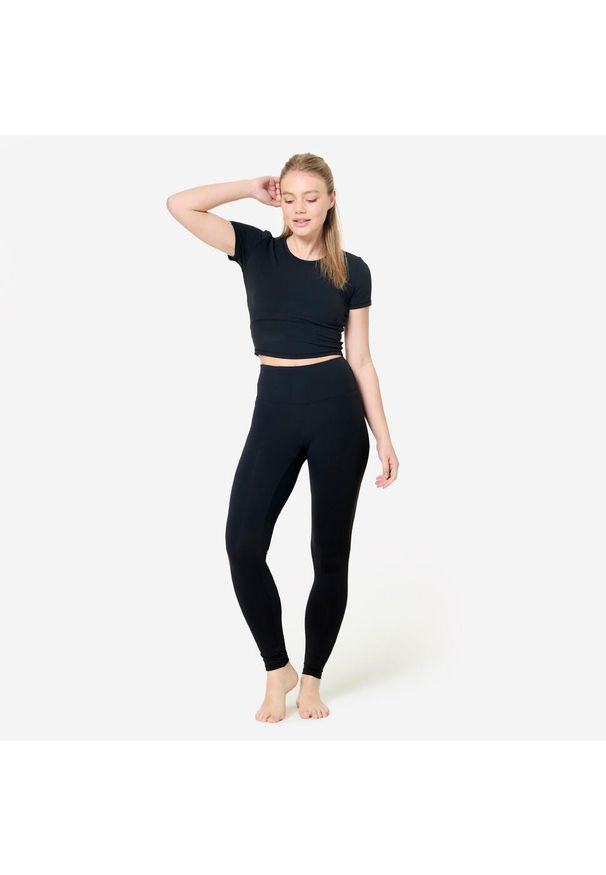 DOMYOS - Legginsy do jogi i pilatesu Breathe. Kolor: czarny. Materiał: poliamid, elastan, materiał. Sport: joga i pilates
