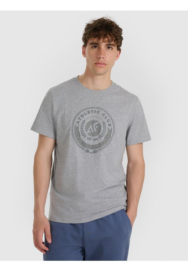 4f - 4F T-shirt regular z nadrukiem męski - szary XL. Okazja: na co dzień. Kolor: szary. Materiał: materiał, bawełna. Wzór: nadruk. Styl: casual