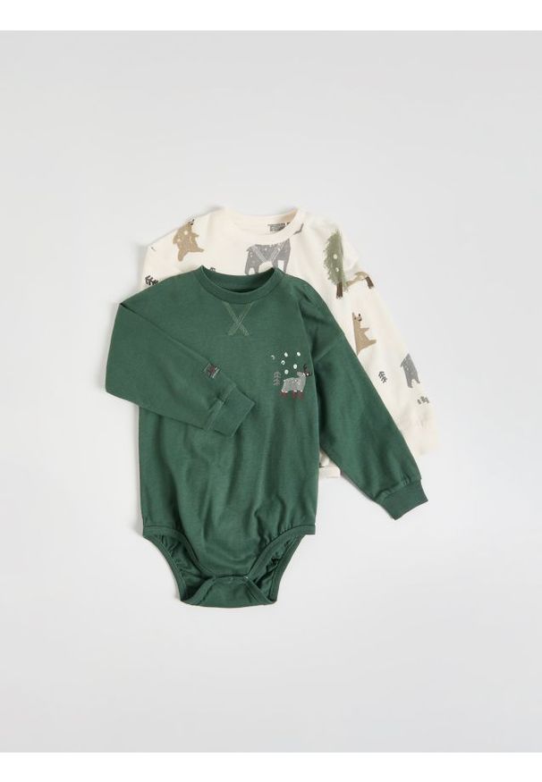Reserved - Świąteczne body 2 pack - zielony. Kolor: zielony. Materiał: dzianina, bawełna