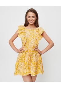 LOVE & ROSE - Żółta sukienka Rosa. Kolor: żółty. Materiał: bawełna, materiał. Wzór: haft, ażurowy. Sezon: lato. Typ sukienki: proste #1