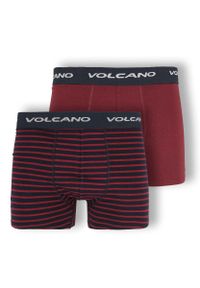 Volcano - Bawełniane bokserki męskie, dwupak, U-BOXER. Kolor: czerwony. Materiał: bawełna. Długość: długie. Wzór: gładki, paski