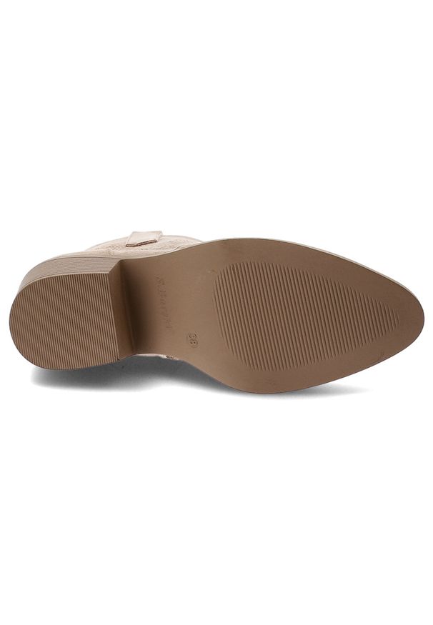 Beżowe Botki S.Barski Ażurowe Kowbojki Damskie. Kolor: beżowy. Materiał: jeans, materiał. Wzór: ażurowy. Obcas: na obcasie. Wysokość obcasa: średni