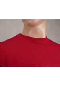 Sweter Czerwony Klasyczny Męski Bawełniany, Okrągły Dekolt (U-neck) - Adriano Guinari. Okazja: na spotkanie biznesowe, do pracy, na co dzień. Kolor: czerwony. Materiał: bawełna. Styl: klasyczny #3