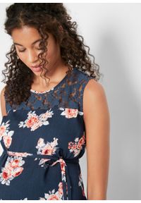 Bluzka ciążowa z koronką bonprix ciemnoniebieski w kwiaty. Kolekcja: moda ciążowa. Kolor: niebieski. Materiał: koronka. Wzór: kwiaty, koronka #5