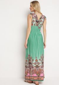 Born2be - Zielona Sukienka z Troczkami w Ramionach Rozkloszowana z Dekoltem w V Araxeda. Typ kołnierza: dekolt w kształcie V. Kolor: zielony. Sezon: lato. Styl: elegancki #7