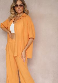 Renee - Pomarańczowy 2-Częściowy Komplet Koszula z Krótkim Rękawem Spodnie z Gumką w Pasie Vimacia. Kolor: pomarańczowy. Materiał: materiał