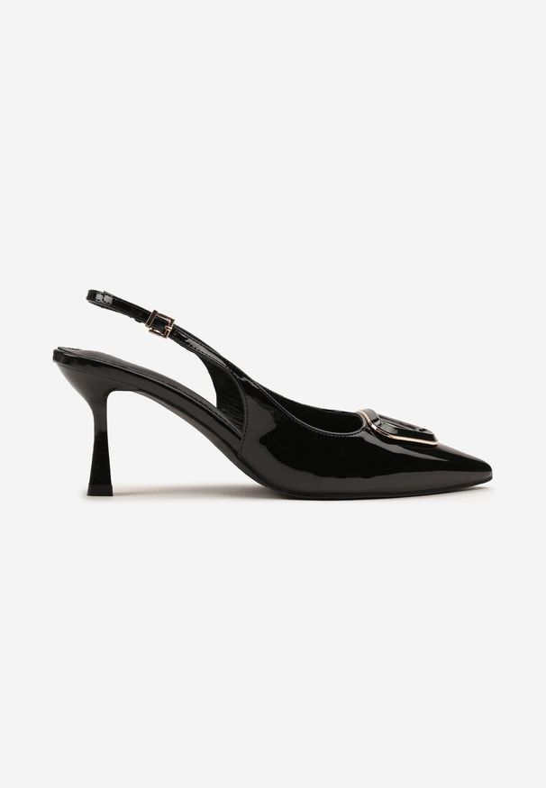 Renee - Czarne Czółenka Sandały na Szpilce Vices Slingback Lakierowane z Ozdobą Ataloria. Okazja: na co dzień. Zapięcie: sprzączka. Kolor: czarny. Materiał: lakier. Wzór: aplikacja. Obcas: na szpilce. Styl: casual, elegancki, klasyczny