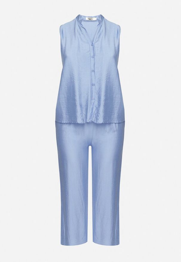 Born2be - Niebieski Komplet Koszula Bez Rękawów i Spodnie o Szerokim Kroju Nelzivis. Kolor: niebieski