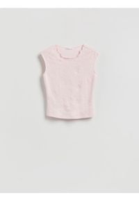 Reserved - Bluzka z ozdobnym wzorem - pastelowy róż. Kolor: różowy. Materiał: dzianina, wiskoza. Styl: klasyczny #1