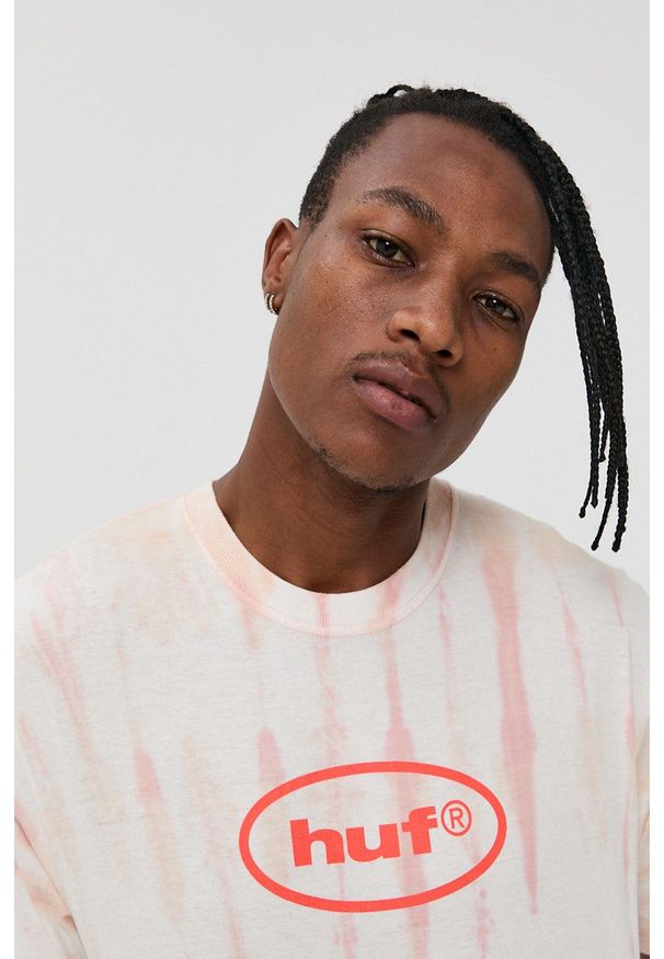 HUF - T-shirt bawełniany. Okazja: na co dzień. Kolor: pomarańczowy. Materiał: bawełna. Wzór: nadruk. Styl: casual