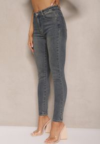 Renee - Granatowe Jeansy Typu Skinny z Bawełny High waist Pallione. Okazja: na co dzień. Stan: podwyższony. Kolor: niebieski. Wzór: aplikacja. Styl: klasyczny, casual #4