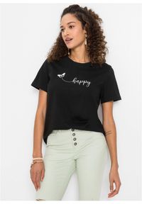 bonprix - T-shirt z czystej bawełny. Kolor: czarny. Materiał: bawełna. Wzór: nadruk #1